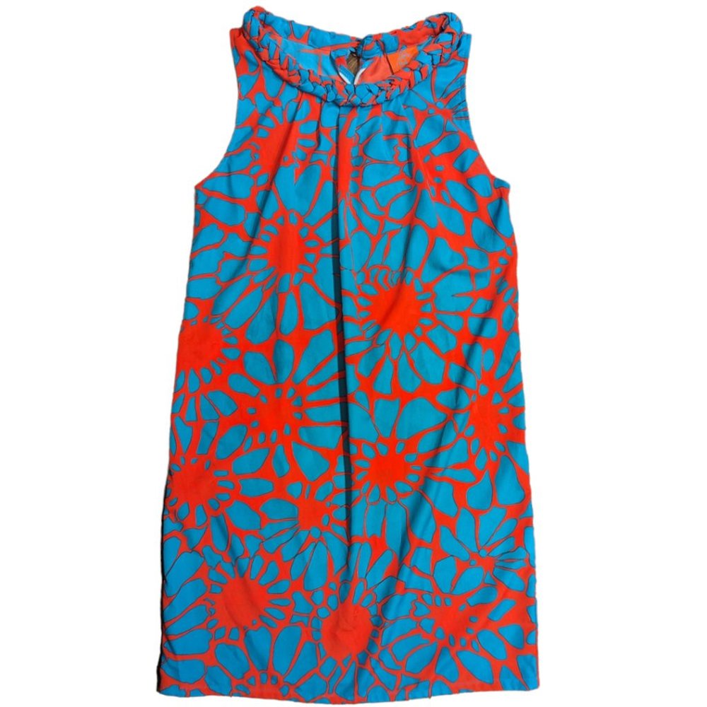 TRACY NEGOSHIAN Blue Orange Geometric Flower Sleeveless Shift Dress Size XS